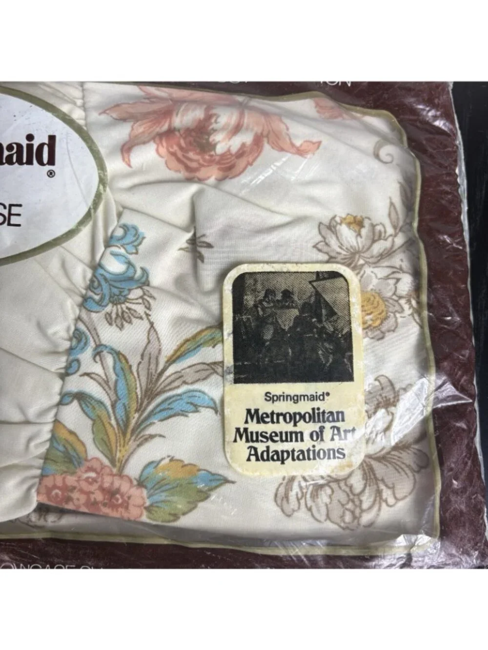 Vintage 70s SPRINGMAID Ruffled Standard Pillowcase Sham MOMA Ivory Floral Print